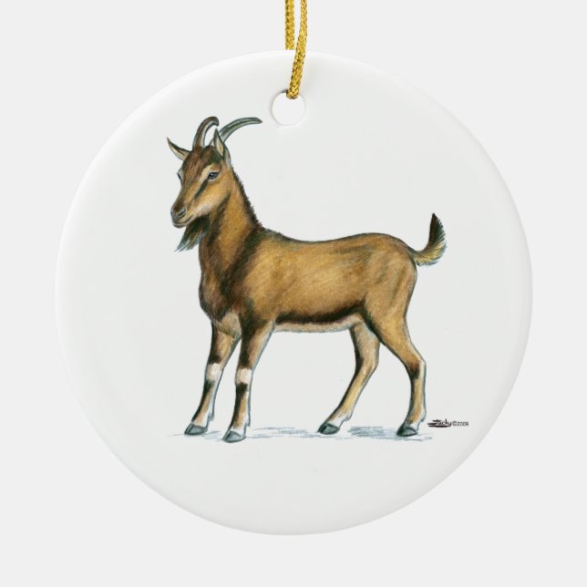 Goat:  Brown Ceramic Tree Decoration (Front)