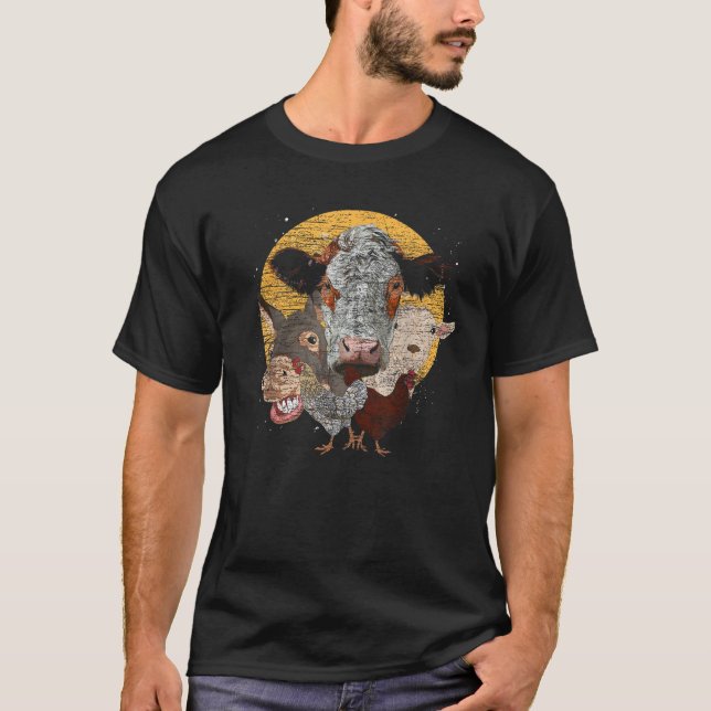 Goat Chicken Donkey Cow Country Farmer Farm Animal T-Shirt (Front)