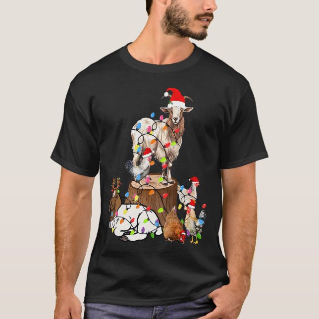 Goat Chicken Santa Hat Reindeer Funny Christmas Li T-Shirt (Front)