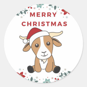 Goat Christmas Goats Winter Animals Classic Round  Sticker