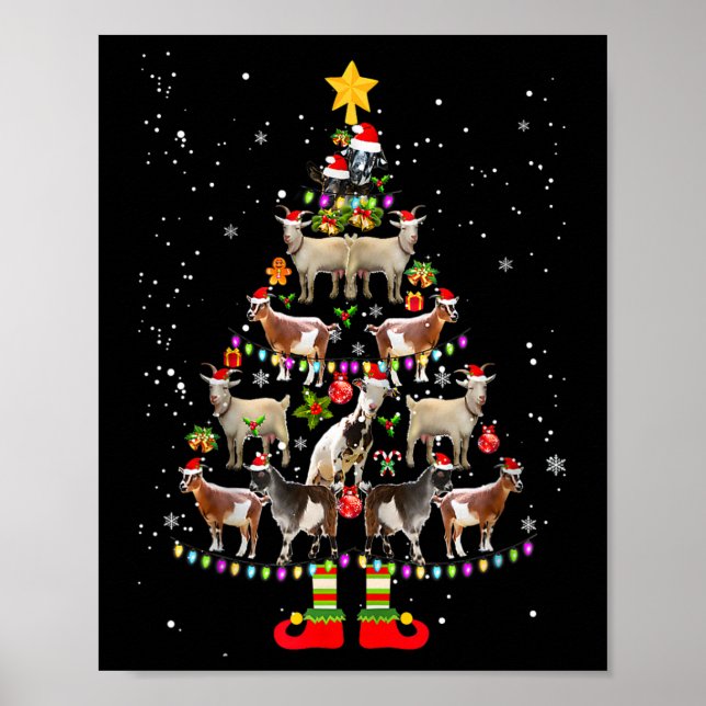 Goat Christmas Pajama  Xmas Goats Tree Lights Sant Poster (Front)