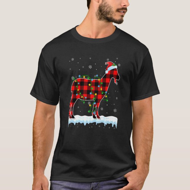 Goat Christmas Santa Hat Cute Animals Xmas Lights T-Shirt (Front)