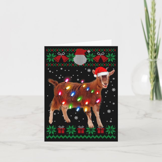 Goat Christmas Sweater Goat Christmas Tree Lights  Card (Front)