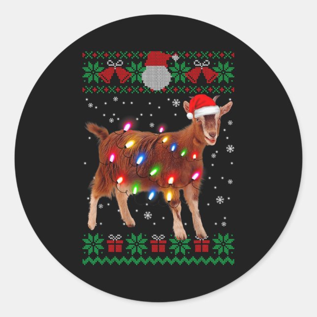Goat Christmas Sweater Goat Christmas Tree Lights  Classic Round Sticker (Front)