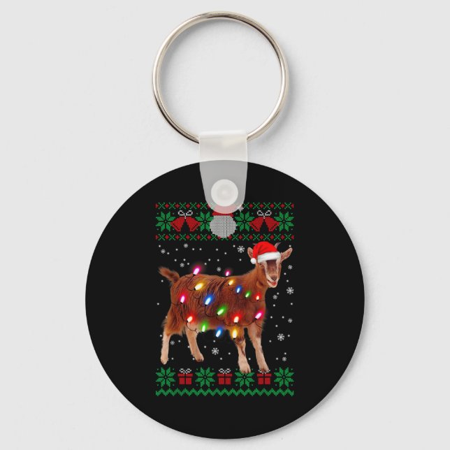 Goat Christmas Sweater Goat Christmas Tree Lights  Key Ring (Front)
