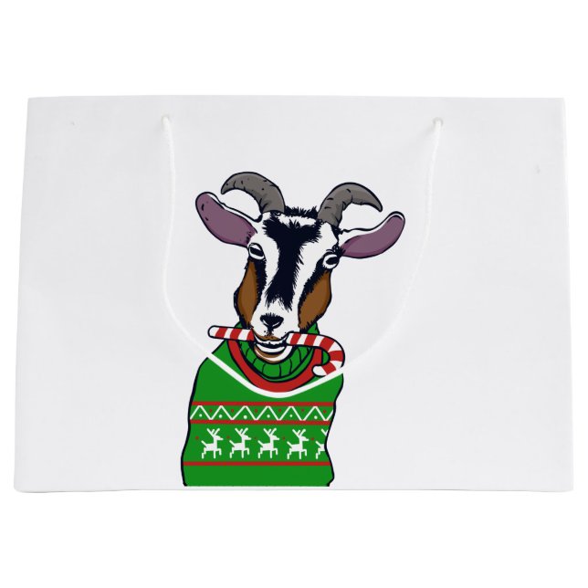 Goat Christmas Sweater Large Gift Bag (Front)