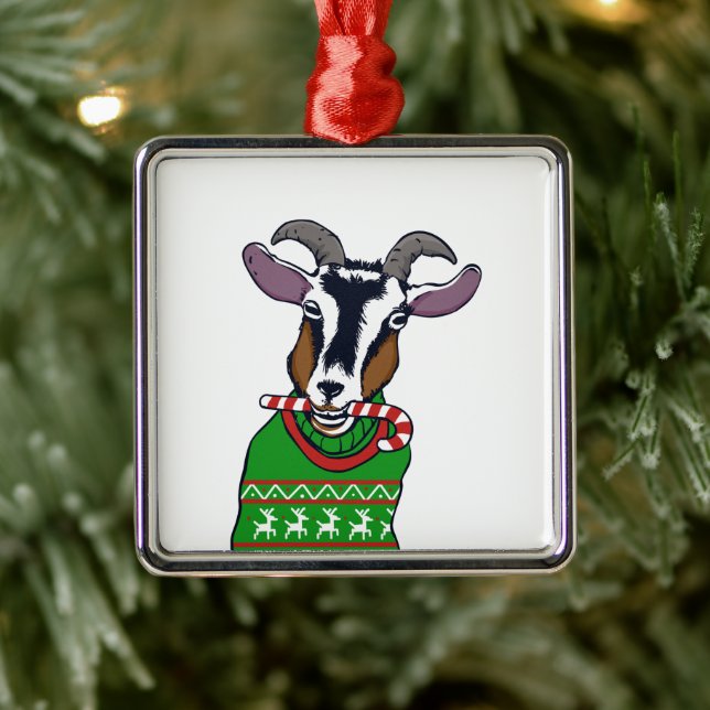 Goat Christmas Sweater Metal Tree Decoration (Tree)