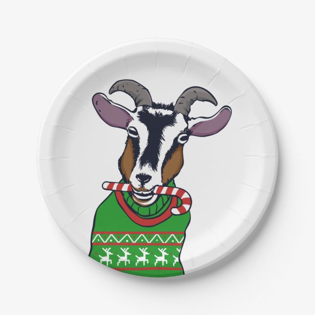 Goat Christmas Sweater Paper Plate (Front)