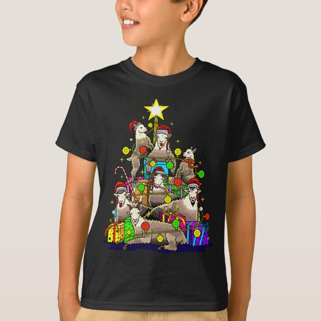 Goat Christmas Tree Goats Farm Farmer Holiday T-Shirt (Front)