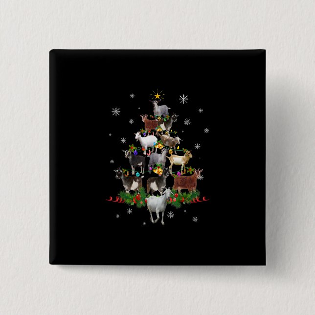 Goat Christmas Tree Snow Goat Xmas 15 Cm Square Badge (Front)