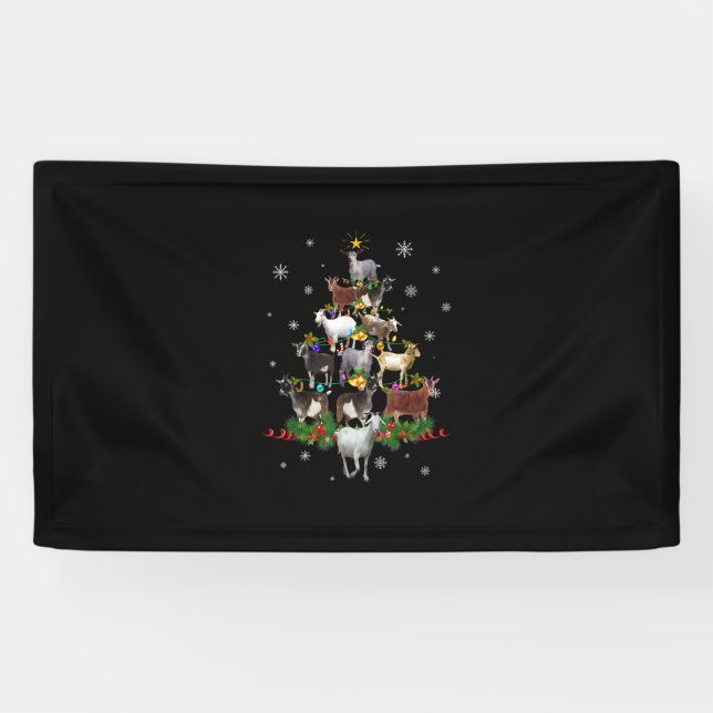 Goat Christmas Tree Snow Goat Xmas Banner (Horizontal)