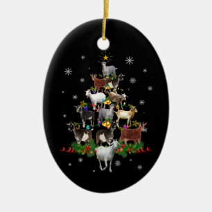 Goat Christmas Tree Snow Goat Xmas Ceramic Tree Decoration