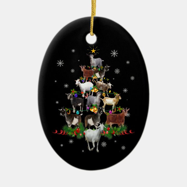Goat Christmas Tree Snow Goat Xmas Ceramic Tree Decoration (Front)