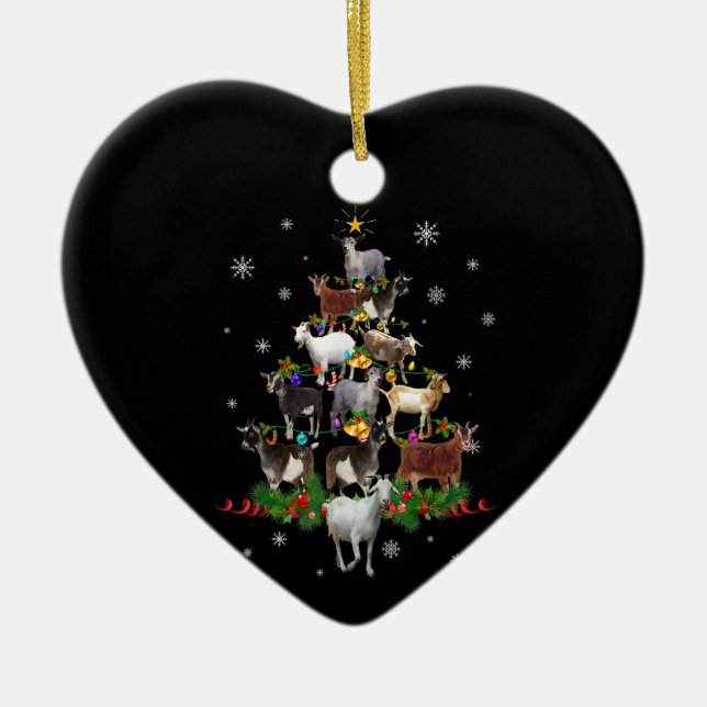 Goat Christmas Tree Snow Goat Xmas Ceramic Tree Decoration (Front)