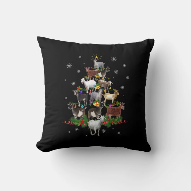 Goat Christmas Tree Snow Goat Xmas Cushion (Front)