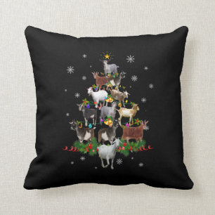 Goat Christmas Tree Snow Goat Xmas Cushion