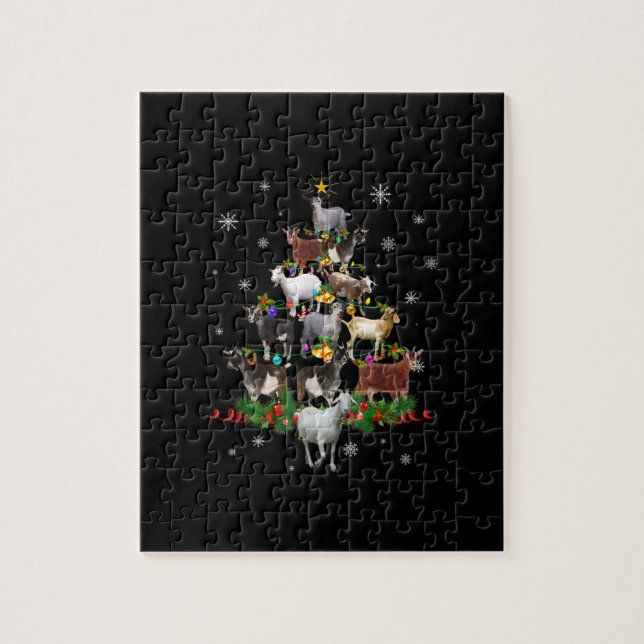 Goat Christmas Tree Snow Goat Xmas Jigsaw Puzzle (Vertical)