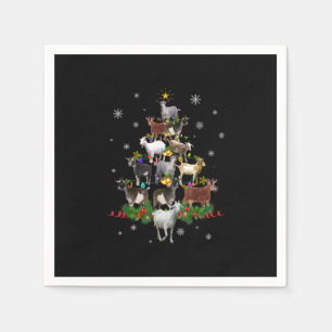 Goat Christmas Tree Snow Goat Xmas Napkin