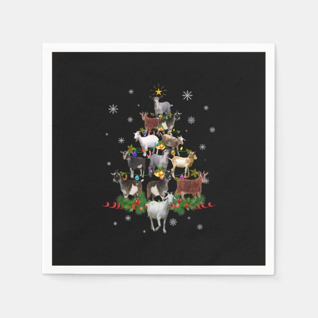 Goat Christmas Tree Snow Goat Xmas Napkin (Front)