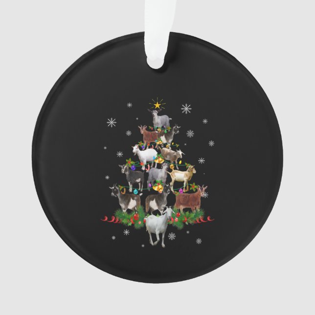 Goat Christmas Tree Snow Goat Xmas Ornament (Front)