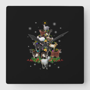 Goat Christmas Tree Snow Goat Xmas Square Wall Clock