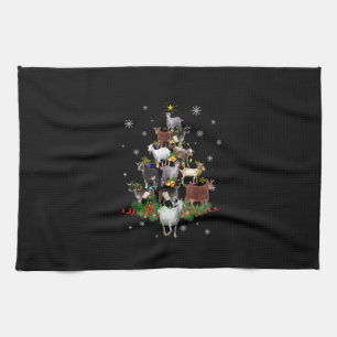 Goat Christmas Tree Snow Goat Xmas Tea Towel