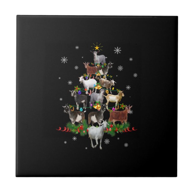 Goat Christmas Tree Snow Goat Xmas Tile (Front)