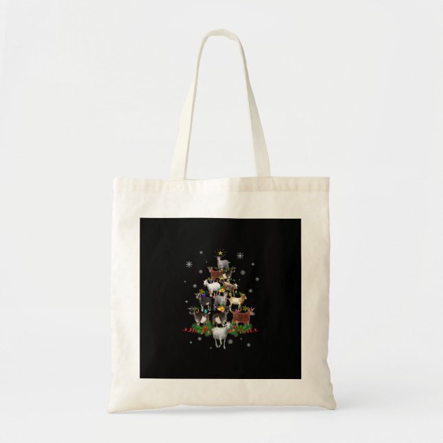 Goat Christmas Tree Snow Goat Xmas Tote Bag (Front)