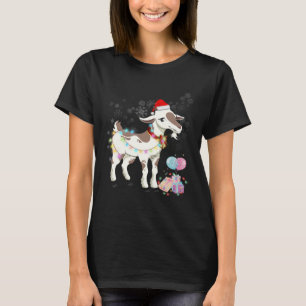 Goat Christmas Wear Santa Hat Light Matching Famil T-Shirt