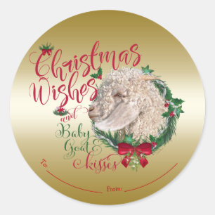 GOAT   Christmas Wishes Baby Goat Kisses Angora Classic Round Sticker