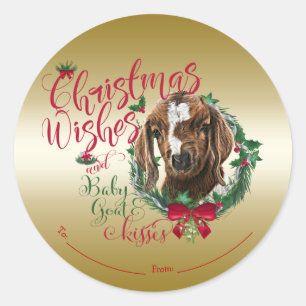 GOAT   Christmas Wishes Baby Goat Kisses Boer Classic Round Sticker