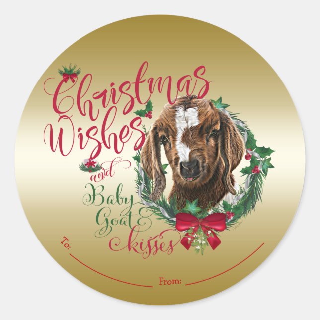 GOAT | Christmas Wishes Baby Goat Kisses Boer Classic Round Sticker (Front)