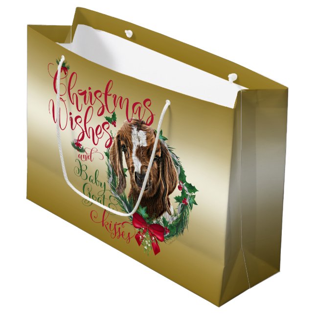 GOAT | Christmas Wishes Baby Goat Kisses Boer Large Gift Bag (Front Angled)