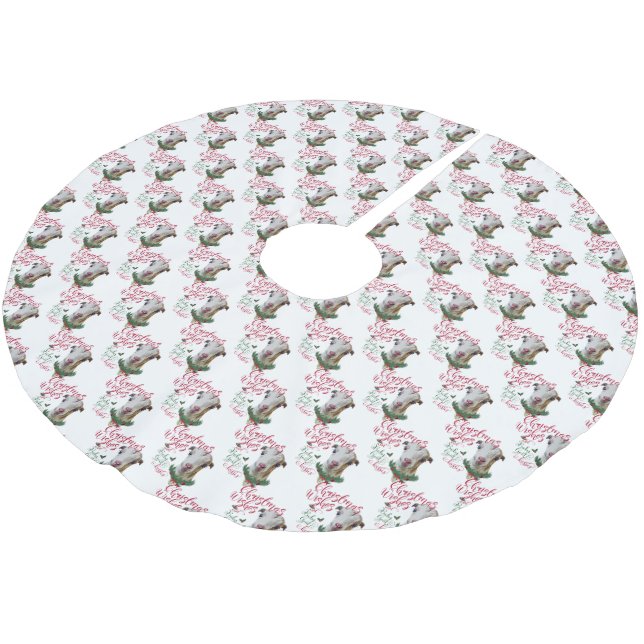 GOAT | Christmas Wishes Baby Goat Kisses LaMancha Brushed Polyester Tree Skirt (Angled)