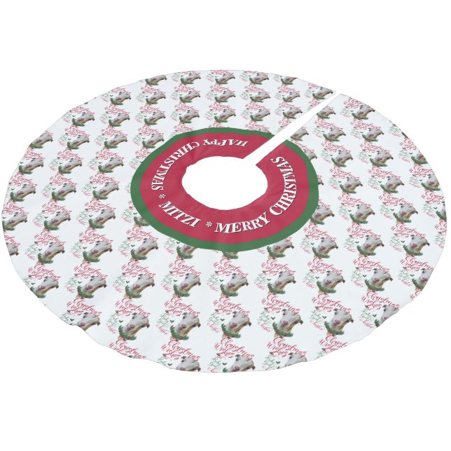 GOAT | Christmas Wishes Baby Goat Kisses LaMancha Brushed Polyester Tree Skirt (Angled)