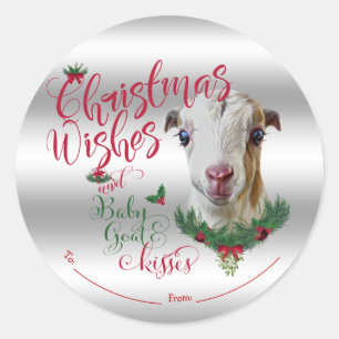 GOAT   Christmas Wishes Baby Goat Kisses LaMancha Classic Round Sticker