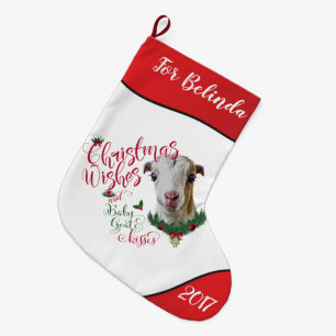 GOAT   Christmas Wishes Baby Goat Kisses LaMancha Large Christmas Stocking