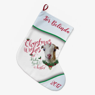 GOAT Christmas Wishes Baby Goat Kisses LaMancha Large Christmas Stocking
