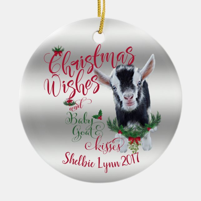 GOAT | Christmas Wishes Baby Goat Kisses Nigerian Ceramic Tree Decoration (Front)