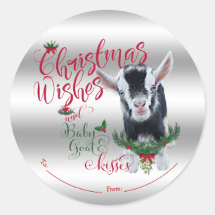 GOAT   Christmas Wishes Baby Goat Kisses Nigerian Classic Round Sticker