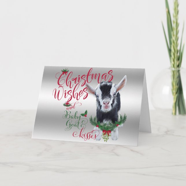 GOAT | Christmas Wishes Baby Goat Kisses Nigerian Holiday Card (Front)