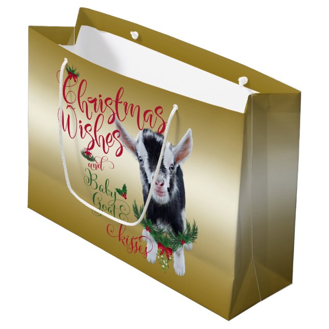 GOAT | Christmas Wishes Baby Goat Kisses Nigerian Large Gift Bag (Front Angled)