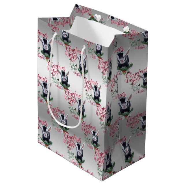 GOAT | Christmas Wishes Baby Goat Kisses Nigerian Medium Gift Bag (Front Angled)
