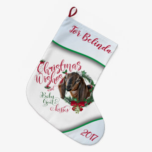 GOAT   Christmas Wishes Baby Goat Kisses Nubian 2 Large Christmas Stocking