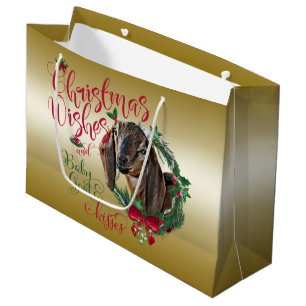 GOAT   Christmas Wishes Baby Goat Kisses Nubian 2 Large Gift Bag