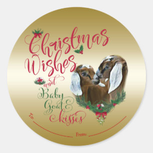GOAT Christmas Wishes Baby Goat Kisses Nubian 3 Classic Round Sticker
