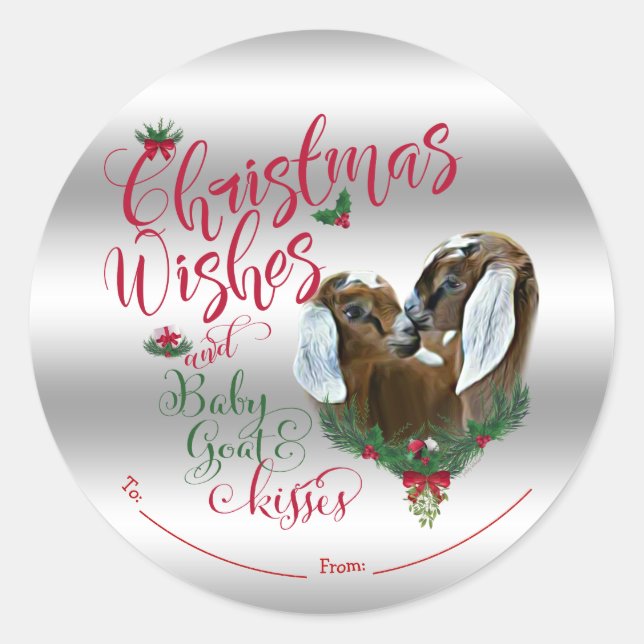 GOAT | Christmas Wishes Baby Goat Kisses Nubian 3 Classic Round Sticker (Front)