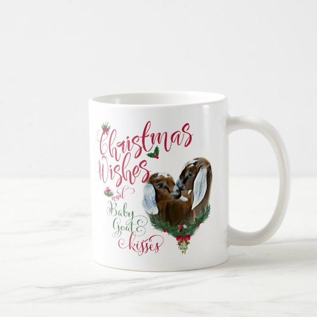 GOAT | Christmas Wishes Baby Goat Kisses Nubians Coffee Mug (Right)