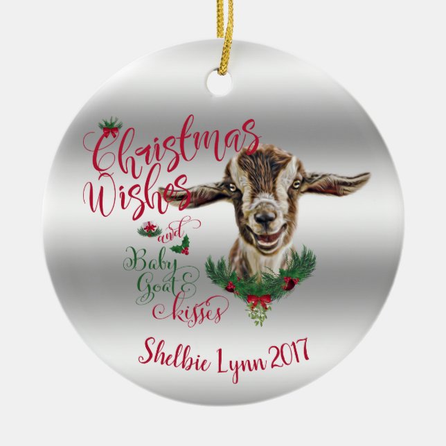 GOAT | Christmas Wishes Baby Goat Kisses Togg Ceramic Tree Decoration (Front)