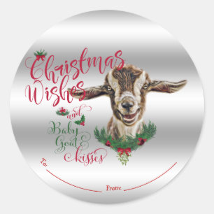 GOAT   Christmas Wishes Baby Goat Kisses Togg Classic Round Sticker
